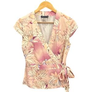 Vintage 90s Linda Hutton Silk Wrap Top Floral Cottagecore Romantic Fairycore
